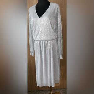 Women’s XL MSK Metallic MIDI Length Long Sleeves Wedding holiday Formal Dress